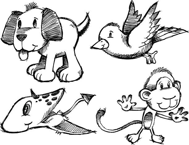 Doodle Sketch Animal Set vector art illustration