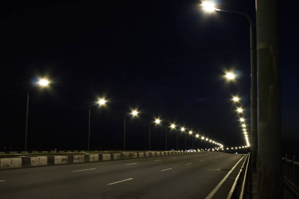 istock Colorful light trace from night traffic on the highway bridge 1043832220