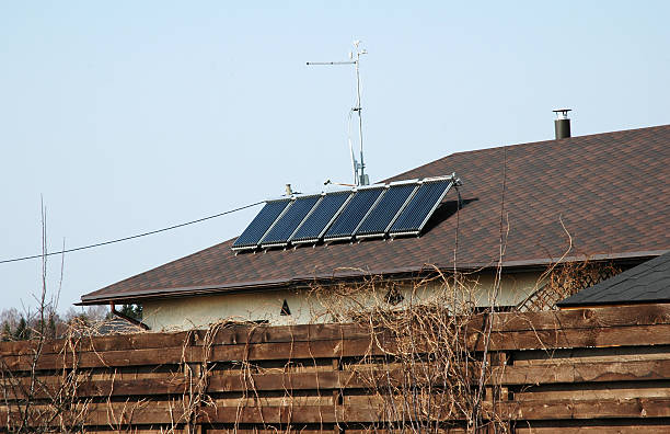 Alternative energy with solar panels stock photo