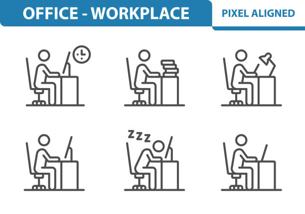 office — ikony miejsca pracy - outline desk computer office stock illustrations