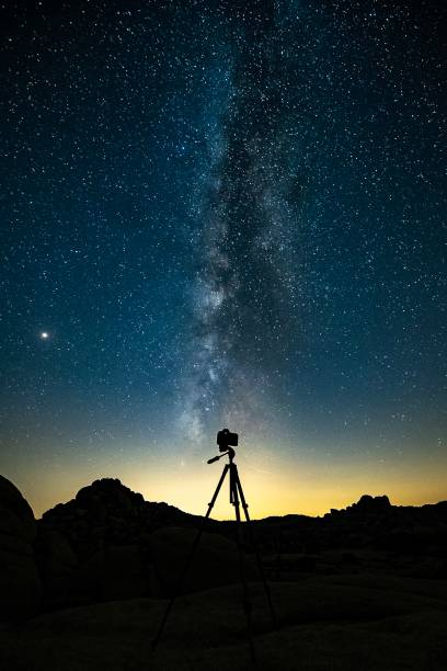istock Camera on tripod with Milky Way in view 1043844970