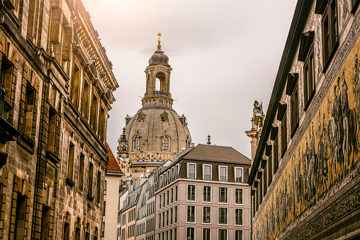 Low-View From The Alley Of Frauenkirche in Dresden, Germany