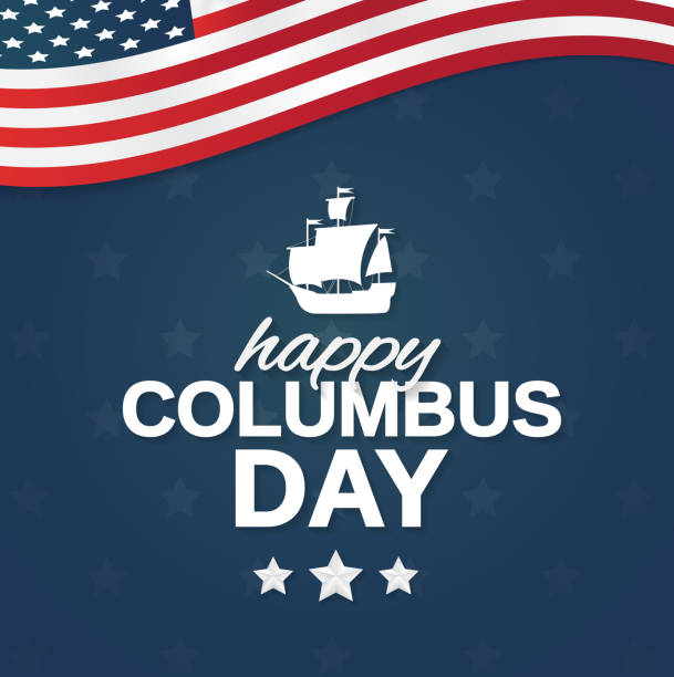 Happy Columbus Day poster with USA flag and ship. Vector illustration. Happy Columbus Day poster with USA flag and ship. Vector illustration. EPS10 columbus day stock illustrations