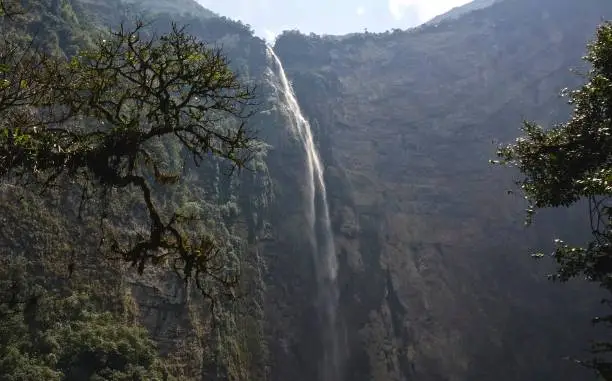 A scenic view of Gocta Falls near Cocachimba, Peru.