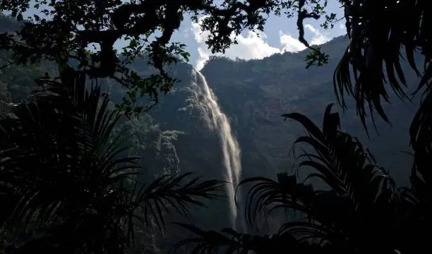 A scenic view of Gocta Falls near Cocachimba, Peru.