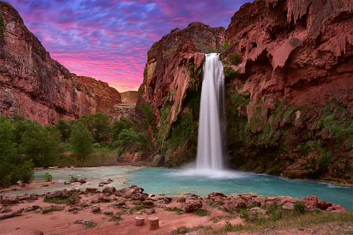 Beautiful Havasu Falls in Havasupai, Arizona, USA during sunrise