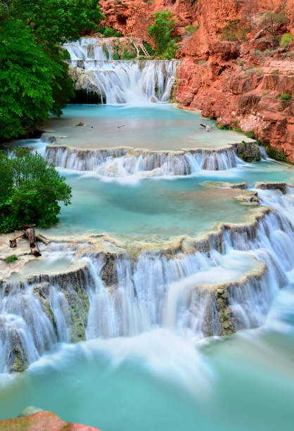 Beaver Falls, Supai Village in the Havasupai area in the Grand Canyon, Arizona USA Beaver Falls, Supai Village in the Havasupai area in the Grand Canyon area, Arizona USA havasupai indian reservation stock pictures, royalty-free photos & images