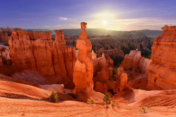 토르의 망치 유타 미국 브라이스 캐년 국립 공원에서 일출 동안 - utah scenics photography landscape 뉴스 사진 이미지