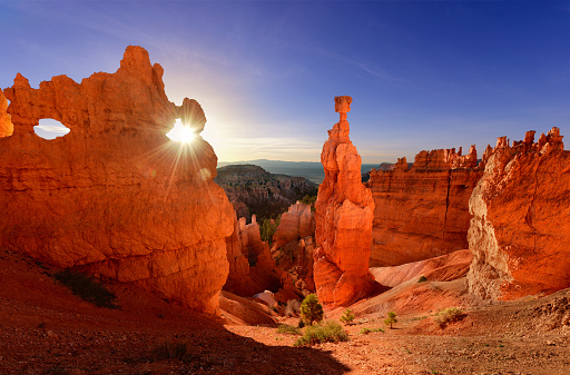 The famous Thor's hammer in Bryce Canyon National Park in Utah USA during sunrise