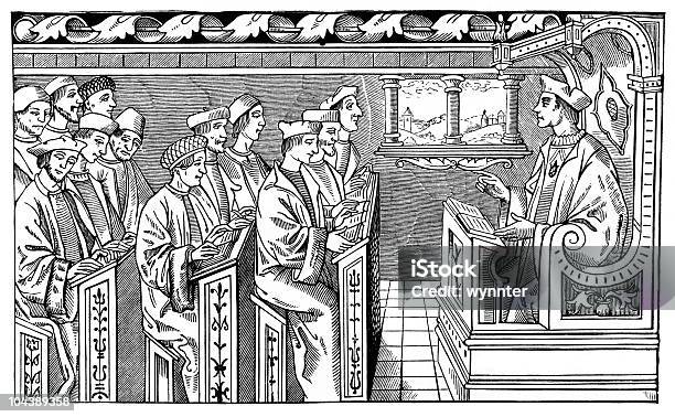 Interior Of A 16th Century School Stock Illustration - Download Image Now - 16th Century Style, Adult Student, Antique
