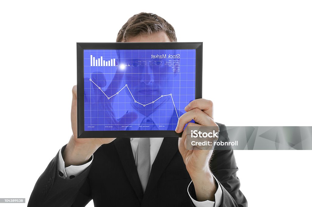 Geschäftsmann holding ein touchpad-PCs, Überprüfung der stock market - Lizenzfrei Berühren Stock-Foto