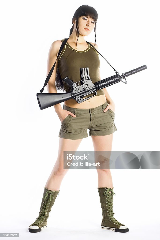 Dziewczyna M16 Gun - Zbiór zdjęć royalty-free (Bronić - czynność)