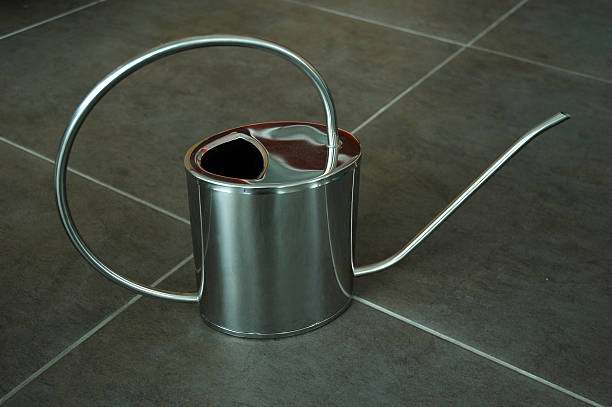 silver galvanized watering can stock photo