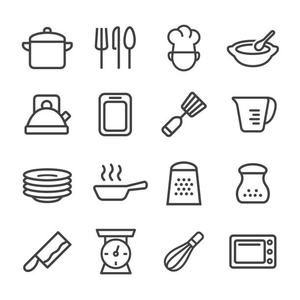 bildbanksillustrationer, clip art samt tecknat material och ikoner med matlagning ikoner - line serien - storkök