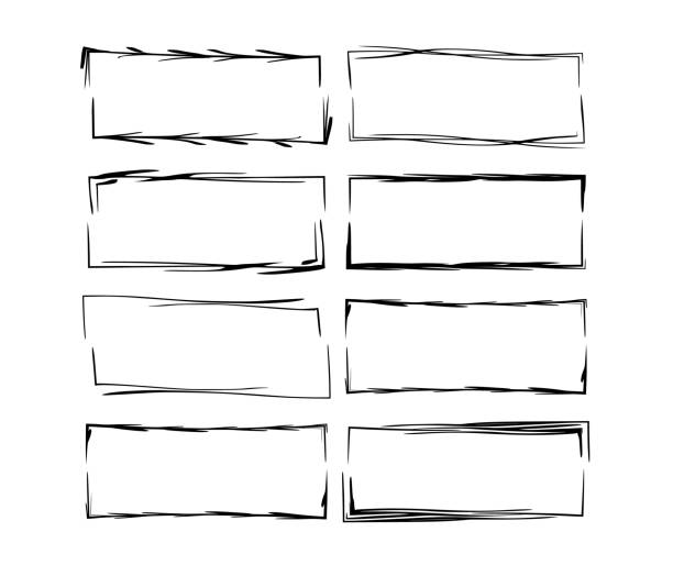 Set of black rectangle empy grunge frames.  Vector illustration. Set of black linear frames. Collection of geometric rectangle empty borders.  Vector illustration. tetragon stock illustrations