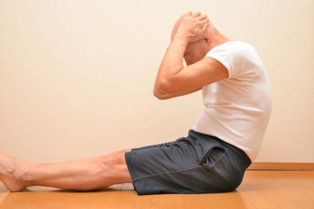 istock Japanese senior stretching 1043929796