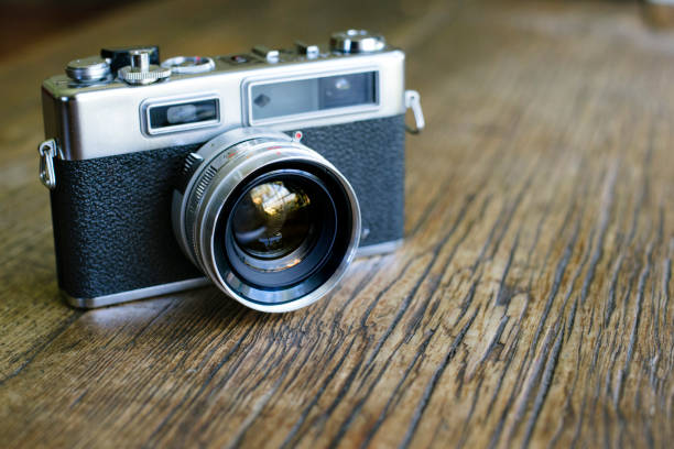istock Frontal View of Old Film Camera with Copy Space 1043929934