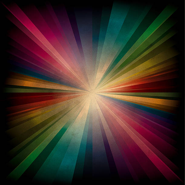 Magic radial Rainbow Light Magic radial Rainbow Light with dark edge on burnt paper grand singe stock illustrations