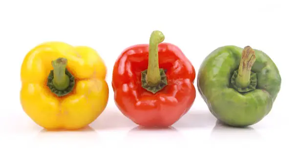 Colorful sweet peppers isolated on white background.