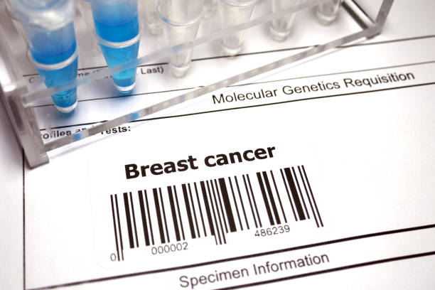 Breast cancer Genetic research abstract - Breast cancer technology office equipment laboratory stock pictures, royalty-free photos & images