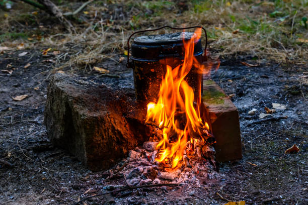 istock Cooking food in a kettle on bonfire 1044006342