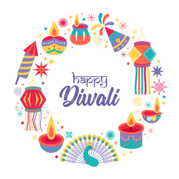 ilustrações, clipart, desenhos animados e ícones de design de cartão festival hindu de diwali - peacock backgrounds animal bird