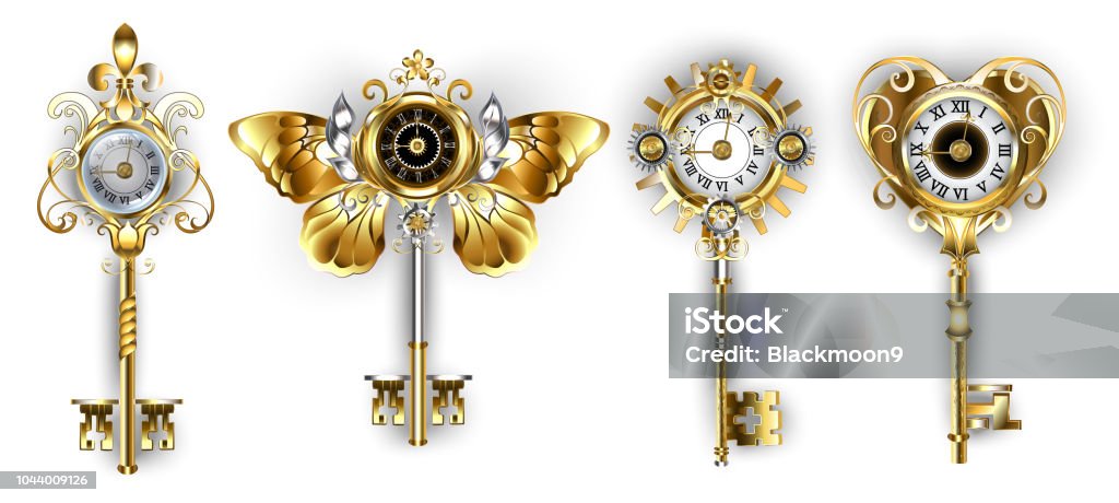 Antique Keys With Dials Stock Illustration - Download Image Now - Clock,  Gold - Metal, Key - iStock