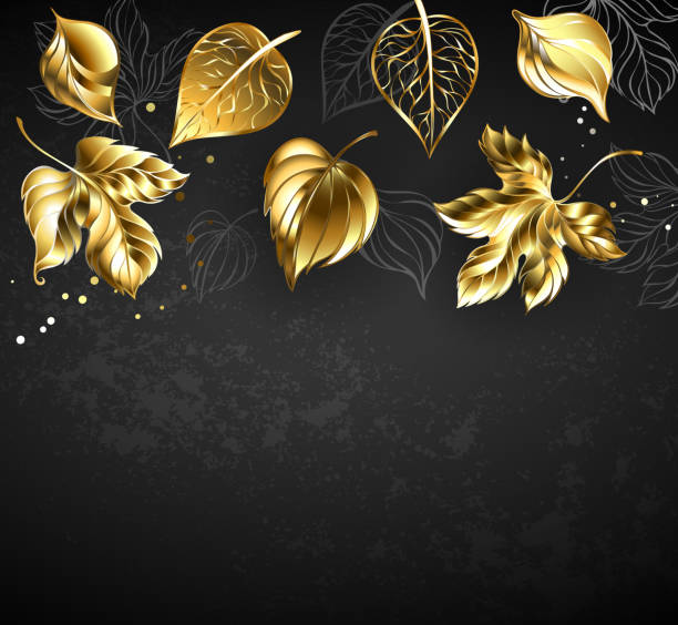 illustrations, cliparts, dessins animés et icônes de feuilles d’or sur fond noir - full frame leaf lush foliage backgrounds