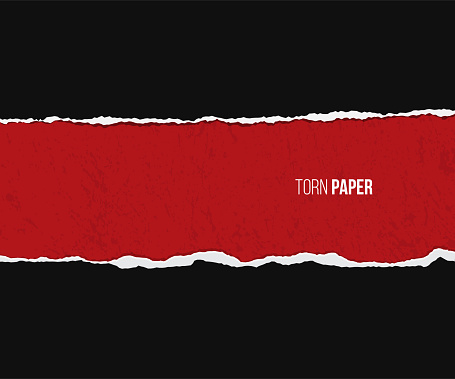 Torn paper with shadow isolated on grunge red and black background. Vector design template.