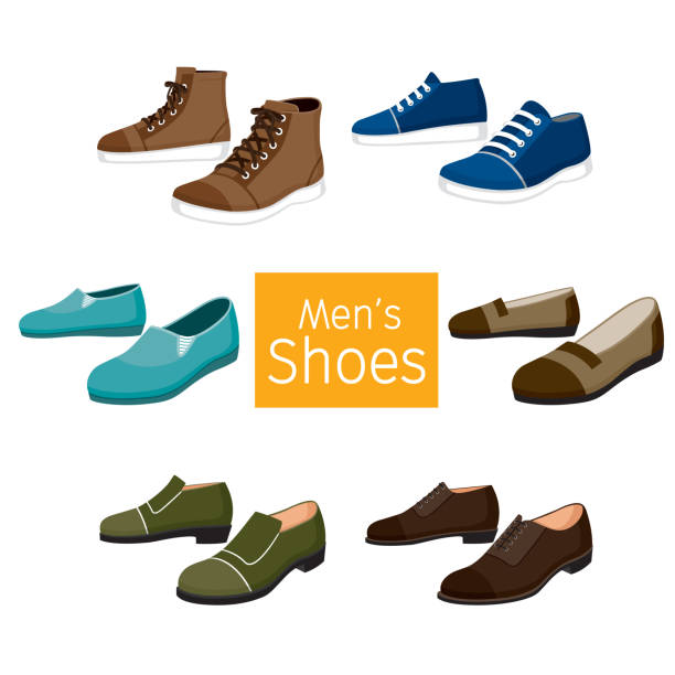 Collection Of Different Men's Shoes Pair Footwear, Fashion, Objects pair stock illustrations