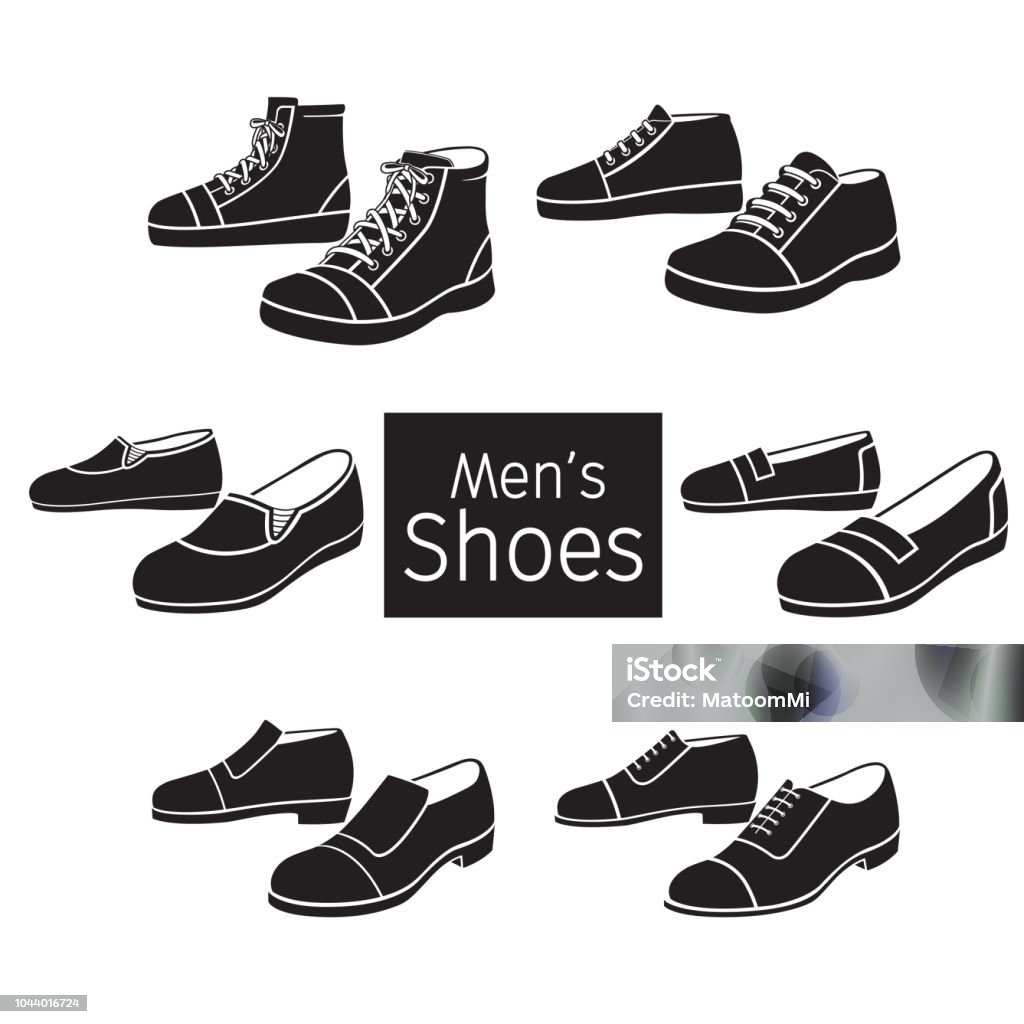 Sammlung von verschiedenen Herren Schuhe Paar, Monochrom - Lizenzfrei Schuhwerk Vektorgrafik