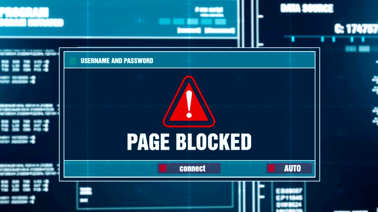 Page Blocked Warning Notification Generated on Digital System Security Alert Error Message on Computer Screen after Entering Login And Password . Cyber Crime, Computer Hacking Concept