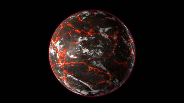 perishes planet earth, armageddon. 3d render of hot liquid lava planet on black background - bright new life earth globe imagens e fotografias de stock