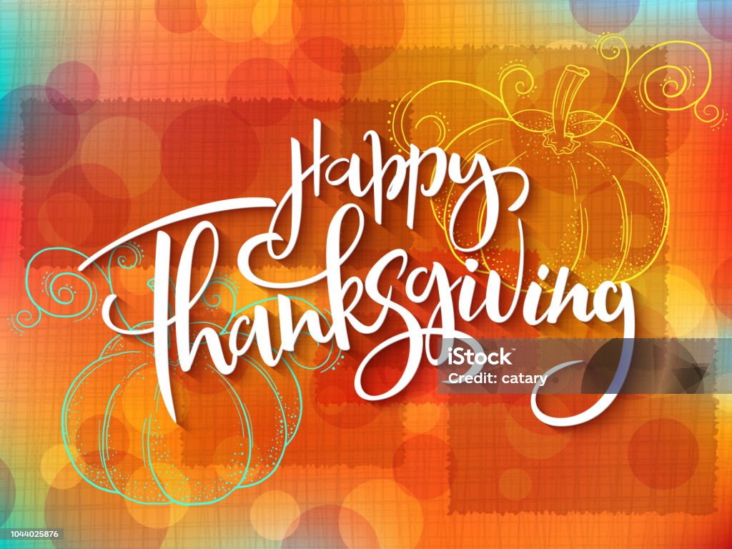 Vector greeting thanksgiving banner with hand lettering label - happy thanksgiving - with doddle pumpkin Vector greeting thanksgiving banner with hand lettering label - happy thanksgiving - with doddle pumpkin. Thanksgiving - Holiday stock vector