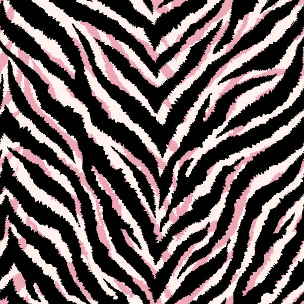 bezszwowy wzór z nadrukiem futra zebry. ilustracja wektorowa. egzotyczna dzika zwierzęca konsystencja. pastelowe różowe i kremowe kolory. - pattern animal tiger zebra stock illustrations