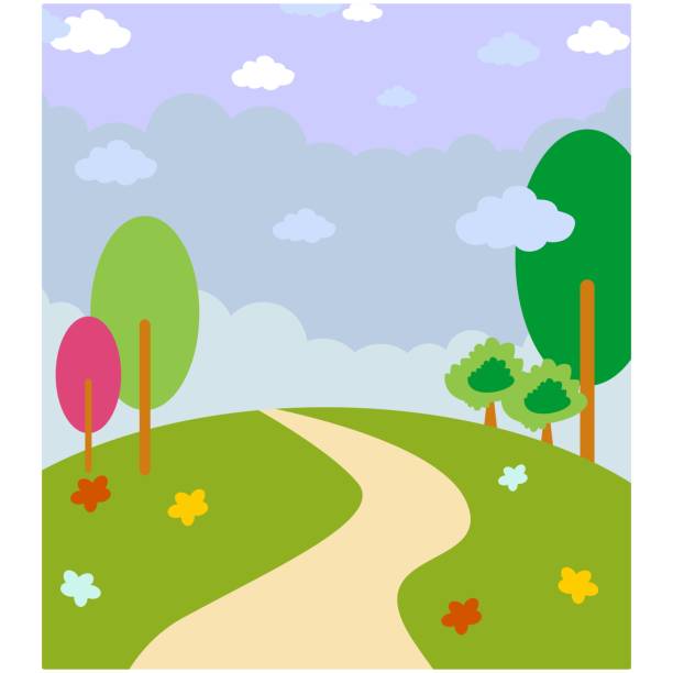 istock cute and coolest cartoon scenery of small hill with footpath in the middle 1044035028