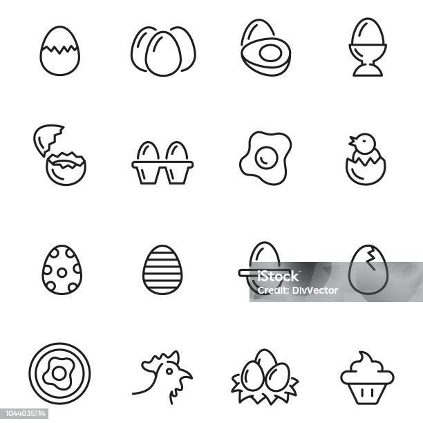 Egg Icon Set Stock Illustration - Download Image Now - Egg - Food, Chicken - Bird, Outline