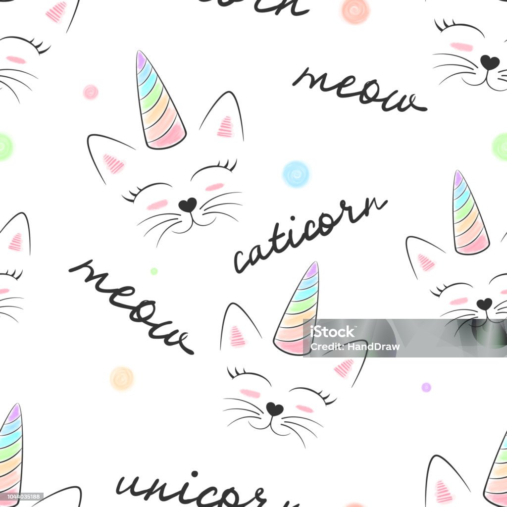 Cat, caticorn, unicorn - seamless textile pattern. Cat, caticorn, unicorn - seamless textile pattern Vector eps 10 Unicorn stock vector