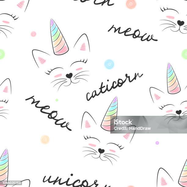 Cat Caticorn Unicorn Seamless Textile Pattern Stock Illustration - Download Image Now - Unicorn, Pattern, Domestic Cat