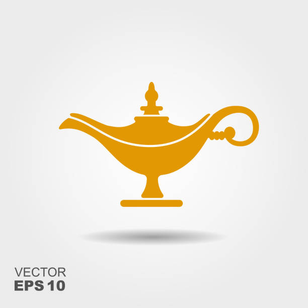 волшебная лампа или иллюстрация вектора лампы aladdin. плоская иконка - aladdin stock illustrations