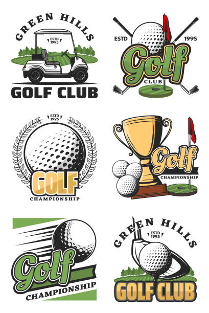 ilustraciones, imágenes clip art, dibujos animados e iconos de stock de juego de golf y deporte club los iconos - golf club golf golf course equipment