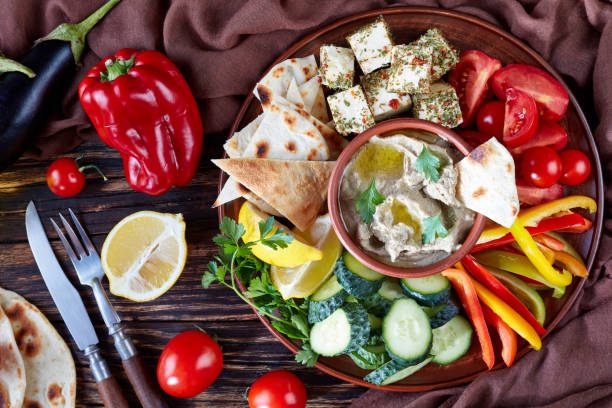 istock Top view baba ganoush and fresh vegetables 1044040370
