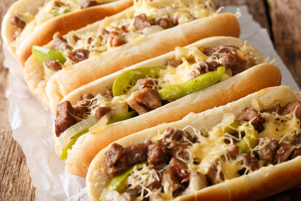 istock Philadelphia cheesesteak sandwich macro on paper on the table. horizontal 1044043950