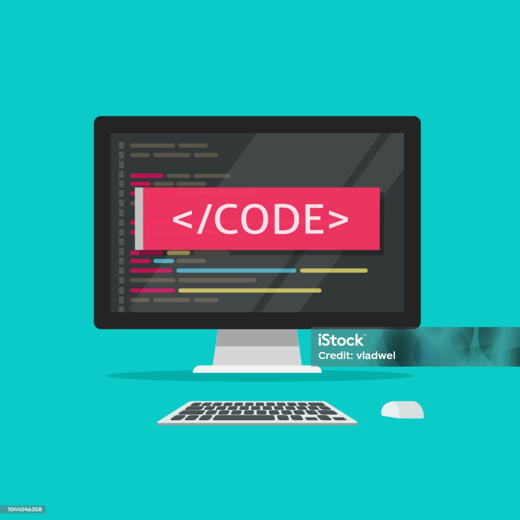 Programming Code On Computer Vector Illustration Programme Coding Or ...