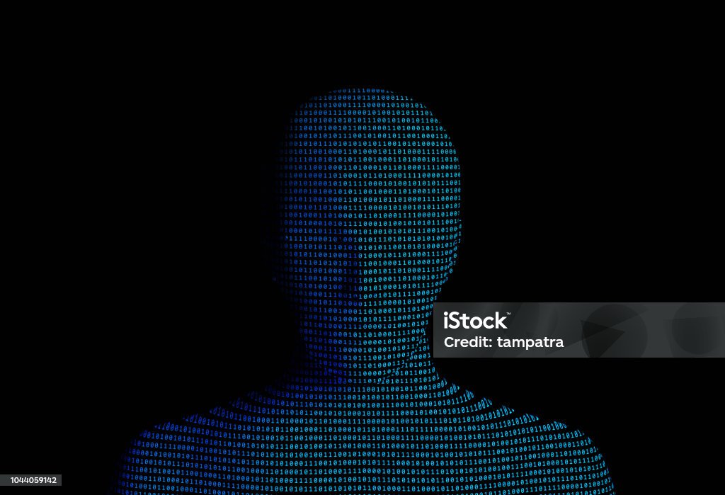 Computer Binary Human Human With Binary Data Code Number On Black Background Artificial ...