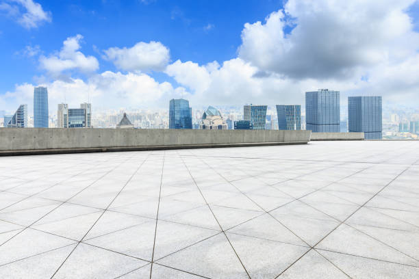 istock Panoramic Shanghai skyline and buildings with empty square floor 1044059160