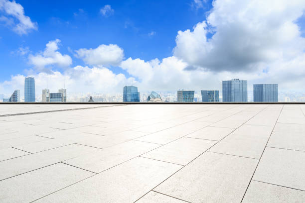 istock Panoramic Shanghai skyline and buildings with empty square floor 1044059162