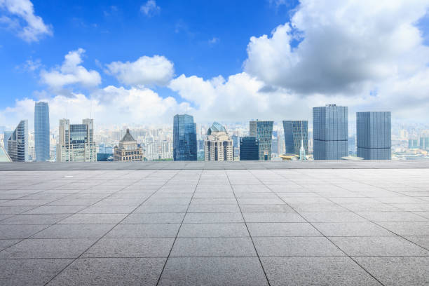 istock Panoramic Shanghai skyline and buildings with empty square floor 1044059432