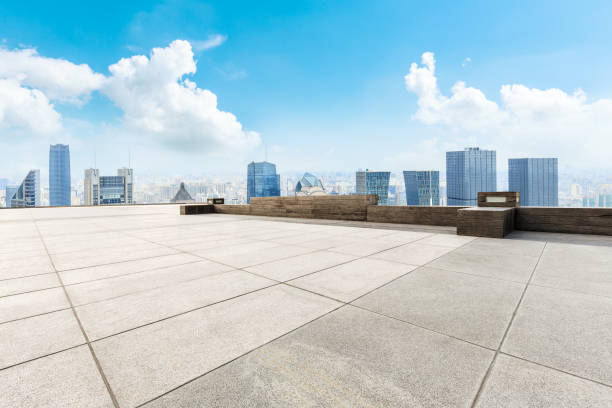 istock Panoramic Shanghai skyline and buildings with empty square floor 1044059492
