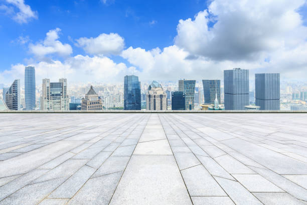 istock Panoramic Shanghai skyline and buildings with empty square floor 1044059590